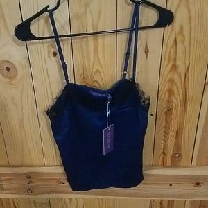 NWT Adore Me Blue and Black Lace Trim Satin Cami Size Small